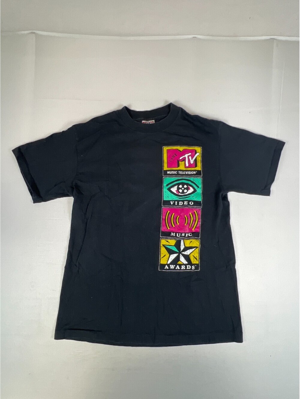 Vintage 1991 MTV T Shirt Men L Black Sof Tee Made in USA Music Television Promo